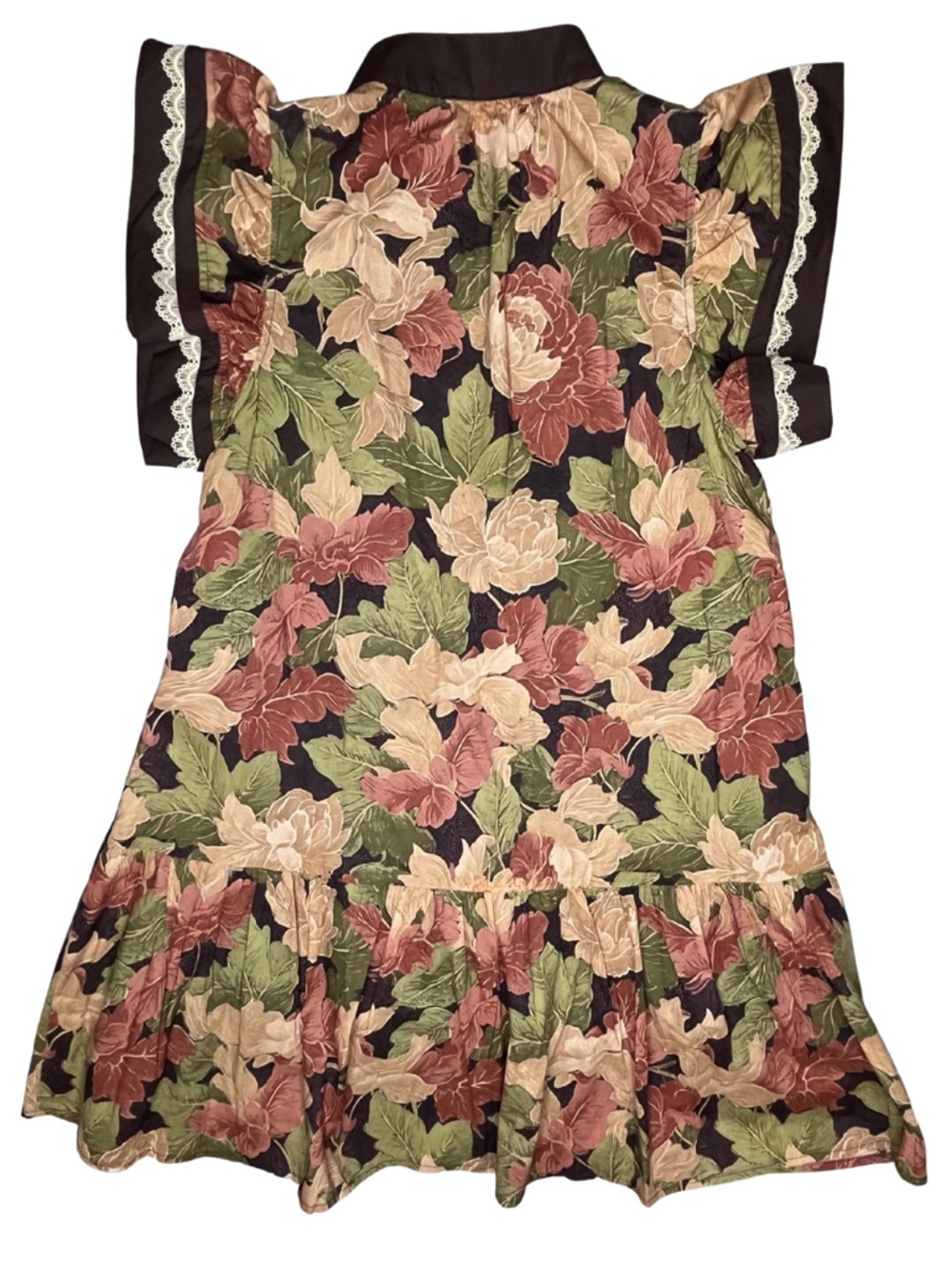 entro Floral Flutter Sleeve Tunic Dress - Brown, Olive, Dusty Rose - Picture 15 of 15